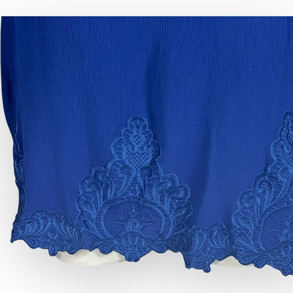 Pixley XL Tank Top Blue Scoop Neck Semi Sheer Sleeveless Blouse Bottom‎ Lace - Picture 4 of 14